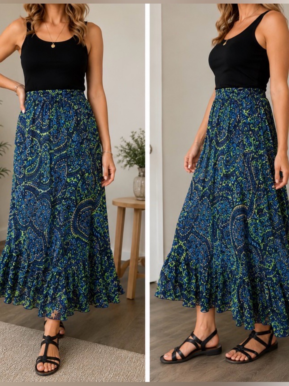 NWT Mix Nouveau Blue Green Paisley Boho Maxi Skirt XL